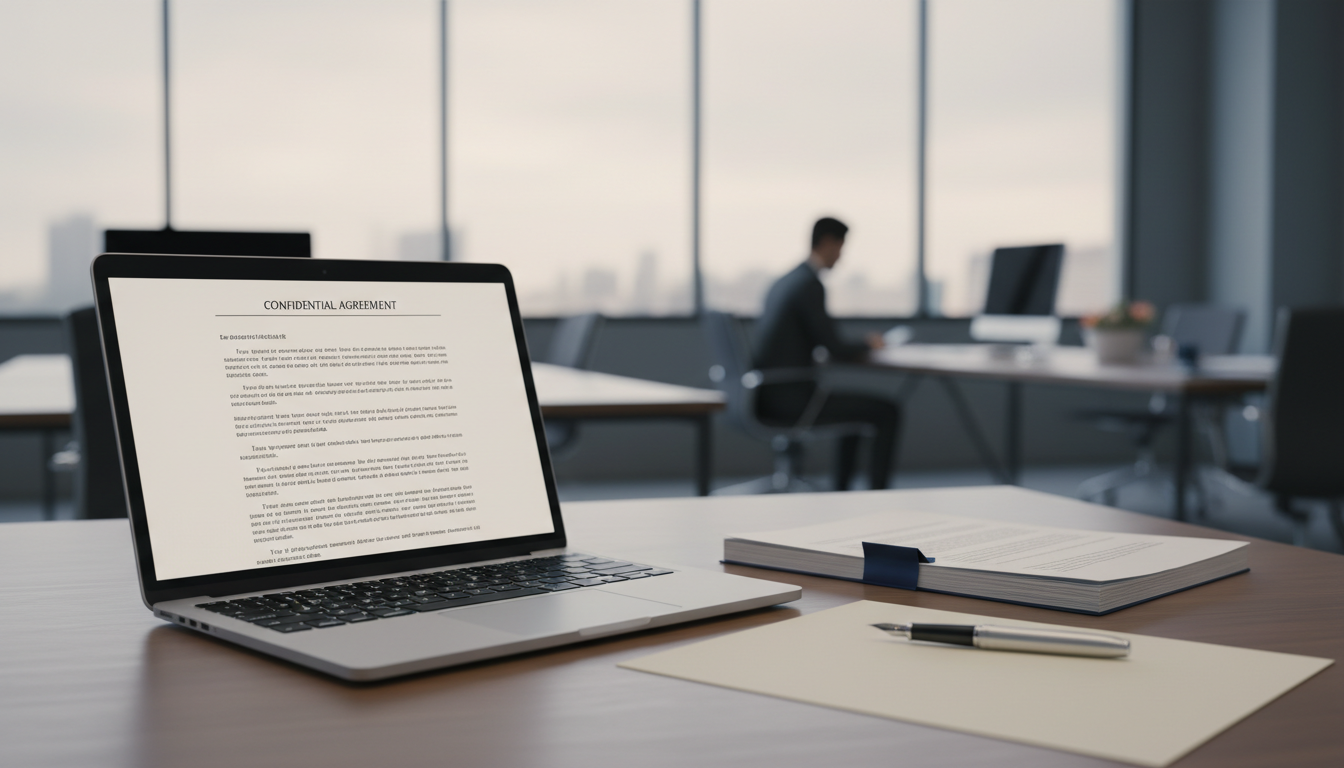 Рабочий стол с юридическими документами и ноутбуком